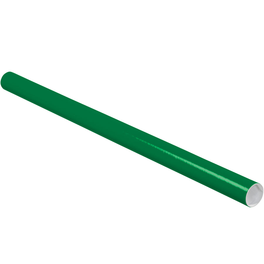 Professional-grade green mailing tubes designed for mailroom efficiency and document protection. Each case contains 50 units with included white plastic end caps, featuring 3-ply spiral wound fibreboard construction at 0.06" thickness. Ideal for organizing, identifying, and shipping blueprints, posters, documents, and architectural plans with confidence.