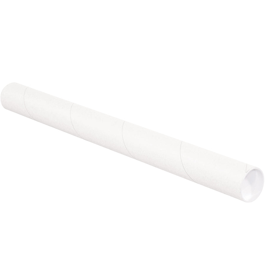 Heavy-duty 2.5x30 white mailing tubes engineered for secure document and poster shipment. 3-ply spiral wound fibreboard construction with included snap-lock end caps prevents shifting during transit. Each case contains 34 reusable, recyclable tubes‚the cost-effective solution for high-volume mailers and print shops.