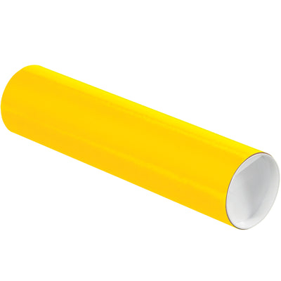 Durable 3" x 12" yellow mailing tubes with included white plastic end caps. Heavy-duty 3-ply spiral wound fibreboard construction rated for safe shipping of blueprints, documents, and rolled materials. Order by the case (24 tubes) for maximum value and consistent inventory.
