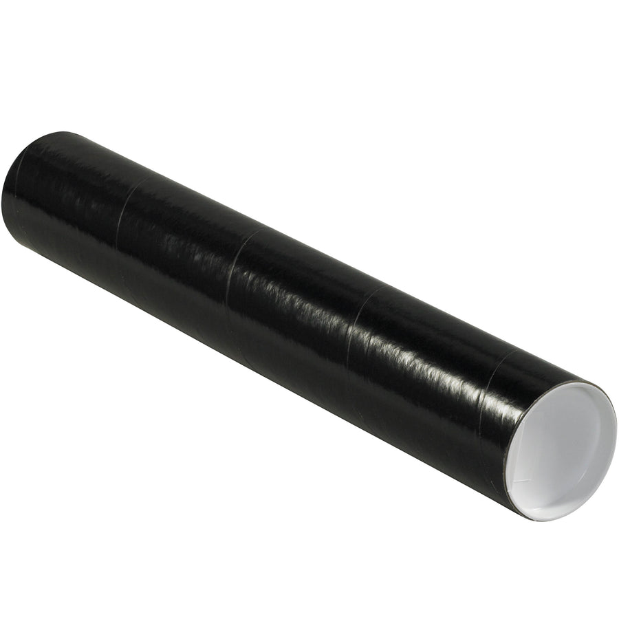 Heavy-duty 3x18 black mailing tubes with white plastic end caps included. Built with 0.07" thick spiral wound fibreboard construction for maximum durability during shipping. Cost-effective case of 24 tubes–ideal for mailroom operations, blueprint carriers, poster mailers, and secure document transport.