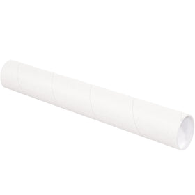 Professional-grade 3x18 white mailing tubes engineered for secure document and poster shipping. 3-ply spiral wound fibreboard construction with included snap-fit end caps that stay sealed in transit. Bulk case of 24 tubes–reusable, recyclable, and cost-effective for high-volume mailers.