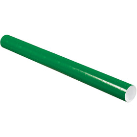 Durable 3-ply spiral wound green mailing tubes in 3" diameter x 36" length, sold by the case of 24 with white plastic end caps included. Ideal for architects, engineers, and mailrooms shipping documents, blueprints, and oversized materials while maintaining professional appearance and ensuring contents arrive protected. 0.07" thick fibreboard construction provides reliable crush resistance and cost-efficient bulk packaging.