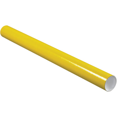 Professional-grade 3x36" yellow mailing tubes for identifying, protecting, and shipping documents, blueprints, and posters. Strong 3-ply spiral wound fibreboard construction with included white plastic end caps. Ships as a convenient 24-pack case.