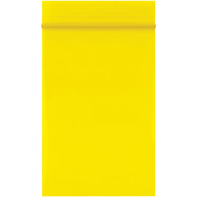 Bright yellow 2 mil reclosable poly bags in 2x3" dimensions make inventory identification effortless while protecting products from dirt and moisture. FDA and USDA compliant polyethylene construction with reusable ziplock design. Sold by the case of 1,000 bags.