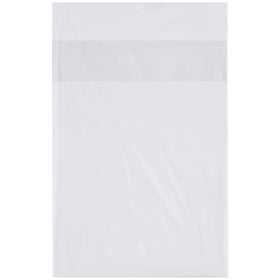 Fast, tape-free sealing with our 9x12" 1 mil clear flap lock poly bags. The 2" fold-over cuff locks items securely without adhesive or equipment. Sold by the case (1,000 bags), these durable LDPE polyethylene bags provide cost-effective protection for apparel, food, and flatware.