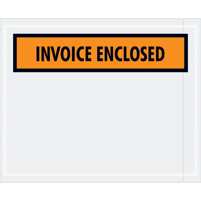 Pre-printed "Invoice Enclosed" orange poly envelopes designed to protect packing lists and invoices during shipping. Adhesive-backed 2 mil poly construction ensures durability and professional presentation. Sold by the case (1000 units) for maximum cost efficiency.