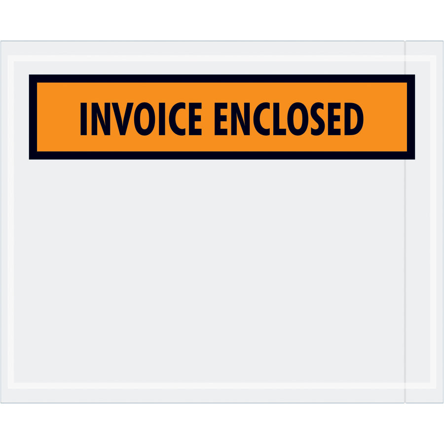Pre-printed "Invoice Enclosed" orange poly envelopes designed to protect packing lists and invoices during shipping. Adhesive-backed 2 mil poly construction ensures durability and professional presentation. Sold by the case (1000 units) for maximum cost efficiency.