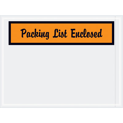 Protect your shipping documents with pre-printed 4.5x6" orange packing list envelopes featuring script-font messaging and heavy 2 Mil poly construction. Hot melt adhesive backing ensures strong, reliable adhesion to paper and corrugated surfaces. Sold as a case of 1000 units.