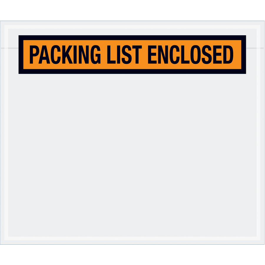Orange packing list envelopes keep shipping documents protected and organized. Pre-printed "Packing List Enclosed" messaging on durable 2 mil poly with hot melt adhesive backing for secure adhesion to corrugated boxes and paper products. Order by the case of 1000.
