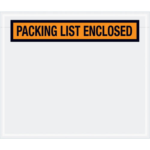 Orange packing list envelopes keep shipping documents protected and organized. Pre-printed 