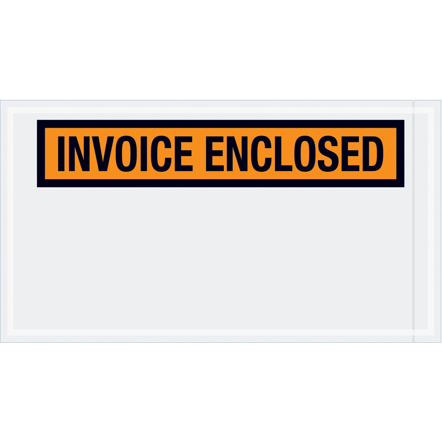 Pre-printed orange "Invoice Enclosed" envelopes keep packing lists and invoices visible and protected during shipment. Made from durable 2 mil polyethylene with adhesive backing for secure attachment. Case of 1,000 units optimizes your packaging costs while maintaining shipping compliance.