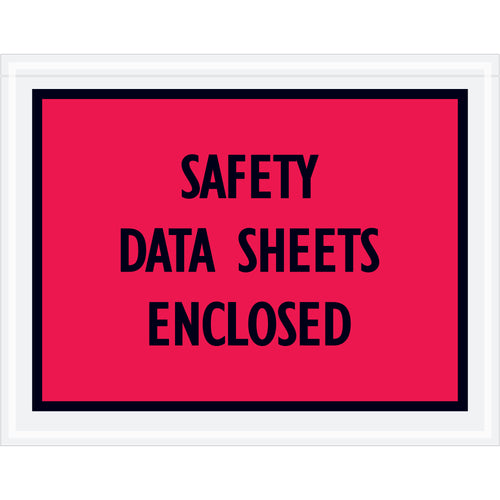 Heavy-duty 2 mil polyethylene SDS envelopes with pre-printed safety data sheet messaging. 7