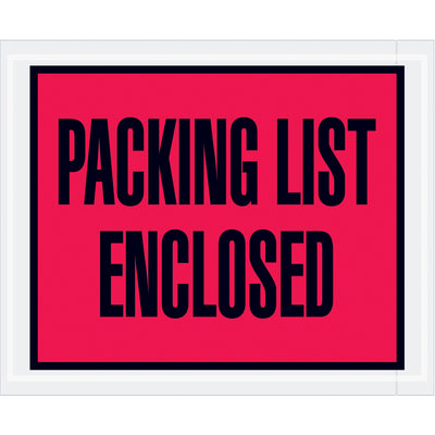 Pre-printed "Packing List Enclosed" envelopes designed for shipping managers who need fast, reliable document protection. 4.5" x 5.5" red poly envelopes with hot melt adhesive backing–1,000 per case. Strong adhesion to corrugated boxes and paper.