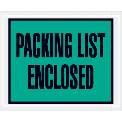 Pre-printed green packing list envelopes designed to protect and organize shipping documents. 4.5