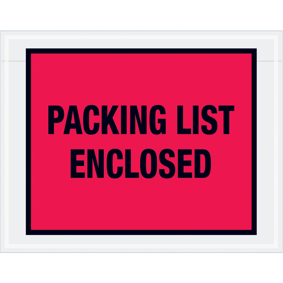 Pre-printed "Packing List Enclosed" envelopes in bright red 2 mil poly protect critical shipping documents with reliable hot melt adhesion. Designed for fulfillment teams managing high-volume orders, these 7" x 5.5" full-face envelopes ensure compliance and professional presentation. Case of 1000 envelopes ready to ship.