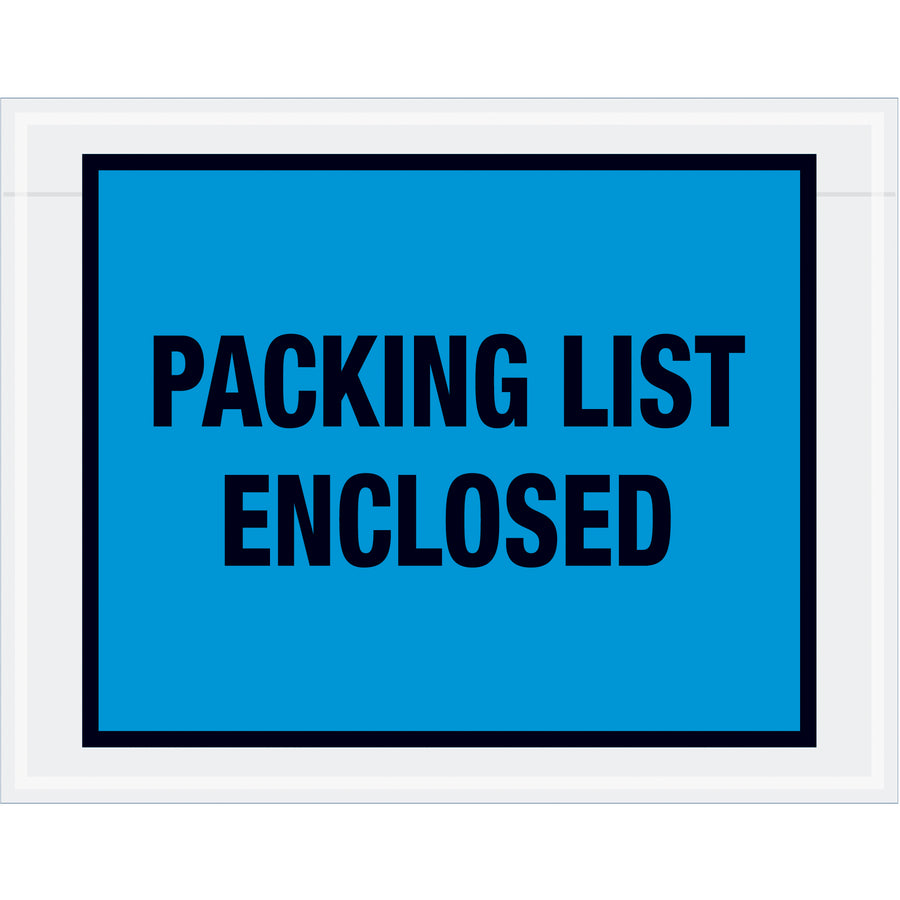 Pre-printed "Packing List Enclosed" envelopes safeguard shipping documents with full-face visibility and secure adhesion. Heavy-duty 2 mil poly construction with hot melt backing ensures reliable document protection during transit. Blue color provides professional branding for every shipment.