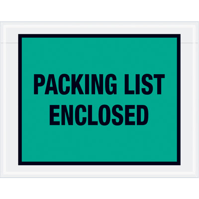 Pre-printed green packing list envelopes (7" x 5.5") deliver reliable document protection with strong hot melt adhesive backing. Heavy 2 mil poly construction and full-face "Packing List Enclosed" messaging ensure professional shipments. Order by the case‚1,000 envelopes per box.