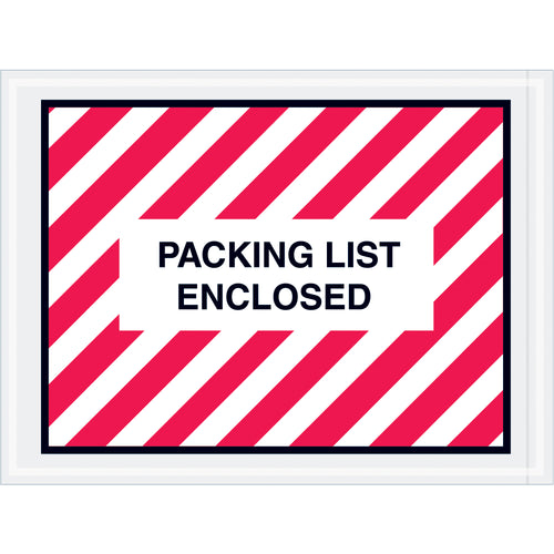 Protect shipping documents with professional pre-printed packing list envelopes. Heavy 2 mil poly construction with bold red/white stripes and hot melt adhesive backing ensures reliable document protection and easy identification during fulfillment. Case of 1000 envelopes sized 4.5