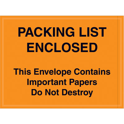 Protect critical documents during transit with these 4.5x6 orange "Important Papers Enclosed" envelopes. Constructed from durable 2 mil poly with adhesive backing to securely attach to packages. One case contains 1,000 envelopes–the cost-effective solution for high-volume shippers.