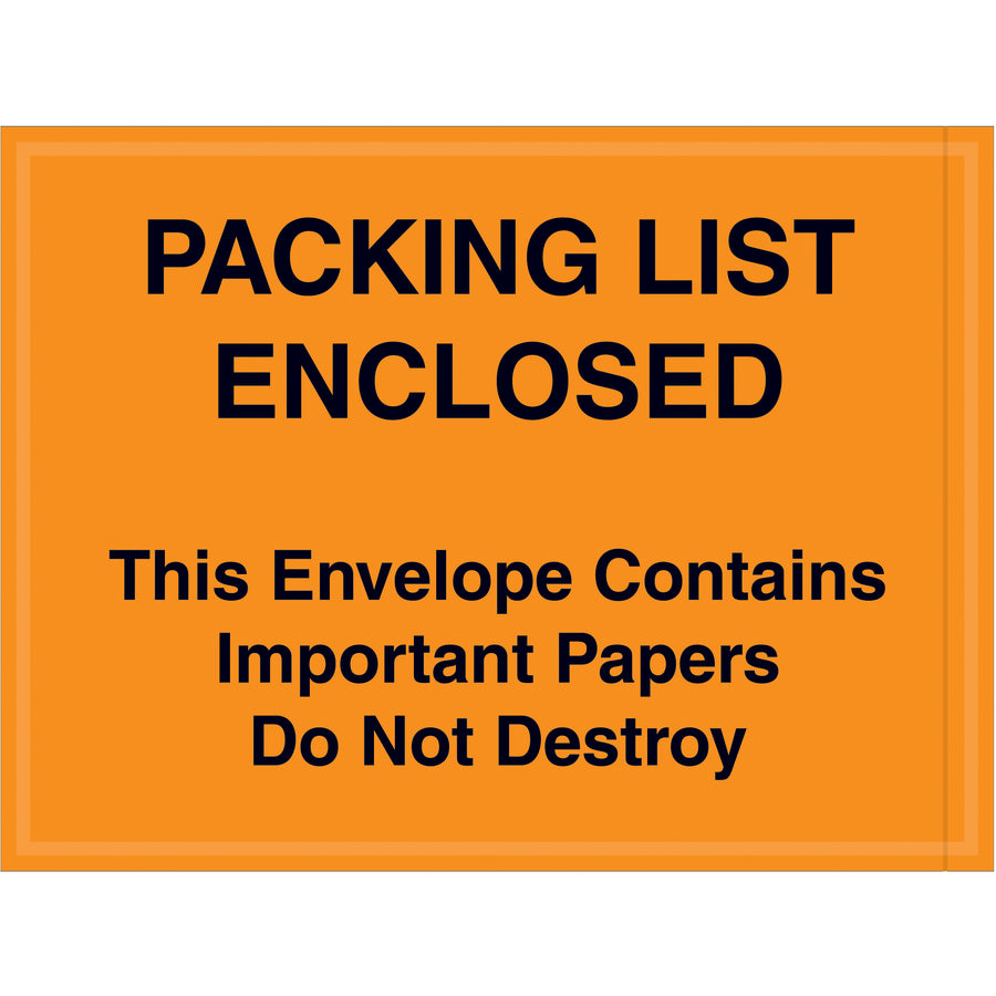 Protect critical documents during transit with these 4.5x6 orange "Important Papers Enclosed" envelopes. Constructed from durable 2 mil poly with adhesive backing to securely attach to packages. One case contains 1,000 envelopes‚the cost-effective solution for high-volume shippers.