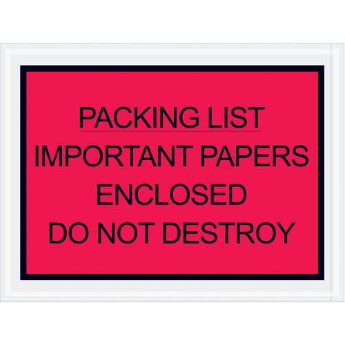 Secure important documents during transit with these red 4.5x6 packing list envelopes. Made from durable 2 mil polyethylene with reliable adhesive backing, this case of 1000 envelopes meets shipping compliance requirements while protecting contents. Essential for e-commerce fulfillment, logistics, and warehouse operations.