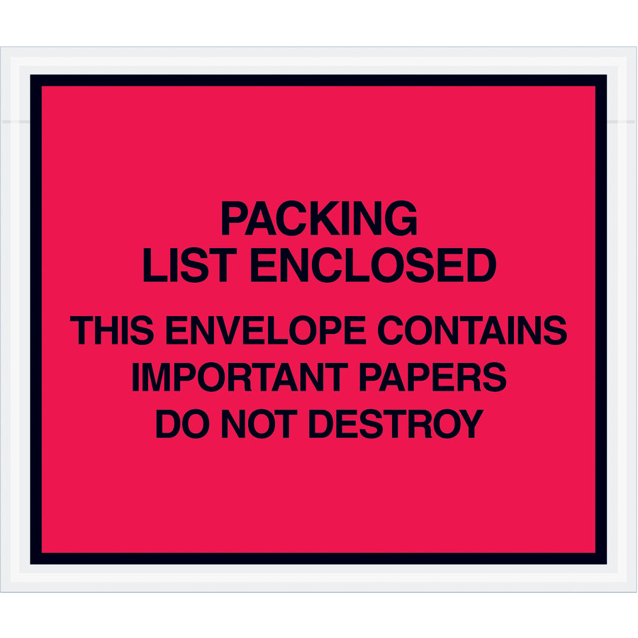 Protect critical documents during transit with these 7x6" red Important Papers Enclosed envelopes. Made from durable 2 mil poly with pressure-sensitive adhesive backing, they adhere securely to packages while remaining easy to apply. One case contains 1,000 envelopes‚the efficient choice for high-volume shipping operations.