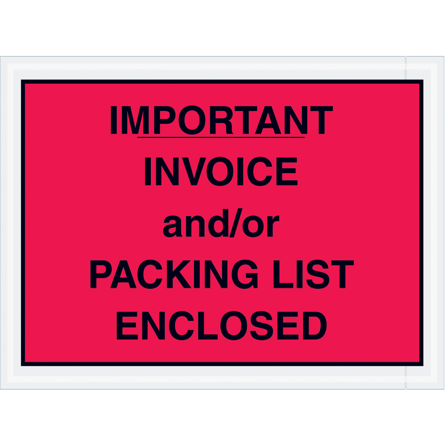 Protect critical shipping documents with pre-printed "Important Invoice and/or Packing List Enclosed" messaging. These 4.5" x 6" red poly envelopes (2 mil) keep invoices visible and secure throughout the fulfillment process. Sold in cases of 1,000 for high-volume shipping operations.
