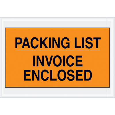 Protect shipping documents with these durable 7x10 orange packing list envelopes. Made from 2 mil poly material and sold by the case of 1,000, they feature the pre-printed "Packing List/Invoice Enclosed" messaging to streamline your fulfillment process. Quick-opening design speeds up packing operations.