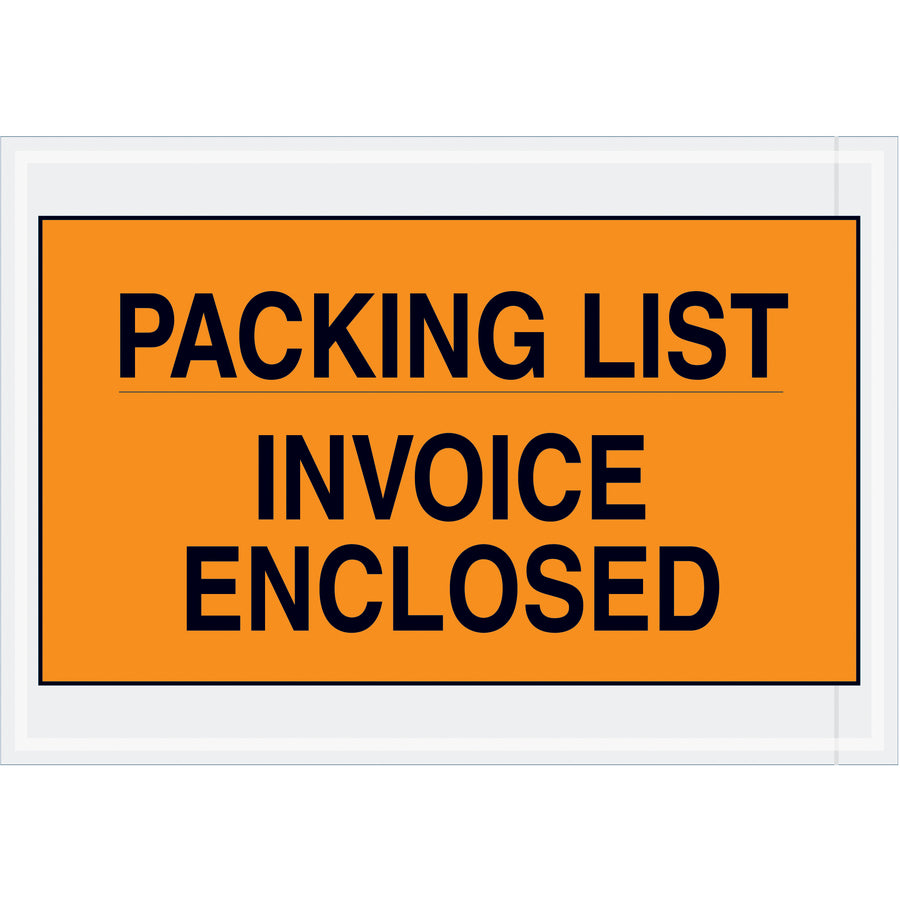 Protect shipping documents with these durable 7x10 orange packing list envelopes. Made from 2 mil poly material and sold by the case of 1,000, they feature the pre-printed "Packing List/Invoice Enclosed" messaging to streamline your fulfillment process. Quick-opening design speeds up packing operations.