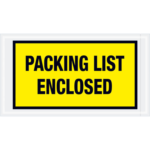 Pre-printed yellow packing list enclosed envelopes designed for fulfillment managers who need reliable document protection during shipping. Features durable 2 mil poly construction with hot melt adhesive backing for secure attachment to corrugated and paper surfaces. Full-face design with bold 