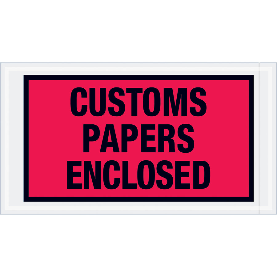 Industrial-grade red packing list envelopes designed to protect and display shipping documents, customs papers, and miscellaneous shipment information. These 5.5" x 10" adhesive-backed envelopes feature 2 mil polyethylene construction for reliable durability and weather resistance. Sold by the case of 1,000 units.