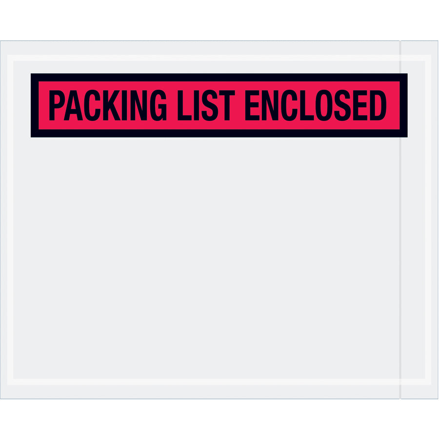 Professional red "Packing List Enclosed" envelopes protect shipping documents with strong hot melt adhesive backing. Heavy 2 mil poly construction ensures durability through the supply chain. Panel face design and pre-printed messaging eliminate manual labeling‚ship smarter with 1,000 envelopes per case.