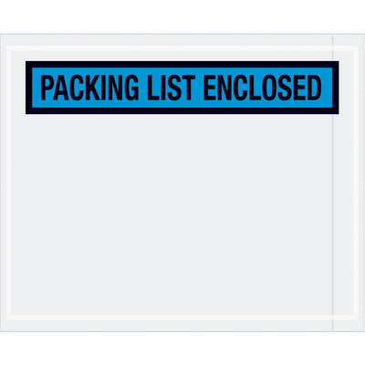 Secure and label shipping documents instantly with these pre-printed 4.5x5.5" blue packing list enclosed envelopes. Heavy 2 mil poly construction with hot melt adhesive backing adheres reliably to paper and corrugated boxes. Case of 1,000 envelopes ready to ship.