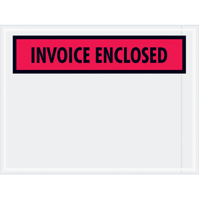 Red 4.5x6 invoice enclosed envelopes keep shipping documents protected and organized in transit. Pre-printed design with adhesive backing for fast, secure application on packages. Sold as a case of 1,000 durable 2 mil poly envelopes.