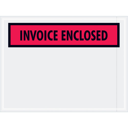 Red 4.5x6 invoice enclosed envelopes keep shipping documents protected and organized in transit. Pre-printed design with adhesive backing for fast, secure application on packages. Sold as a case of 1,000 durable 2 mil poly envelopes.