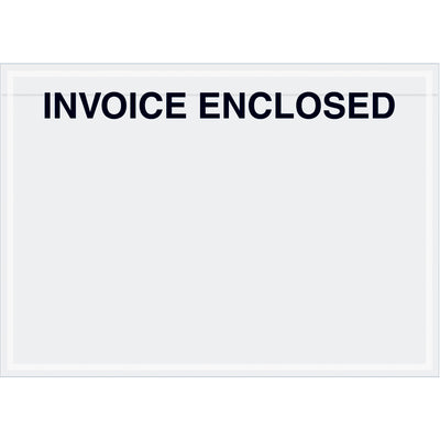 Pre-printed 7x5" clear invoice enclosed envelopes protect critical shipping documents with adhesive-backing for reliable closure. Made from durable 2 mil poly and sold by the case of 1,000 units. Meets shipping compliance requirements and reduces document loss during transit.