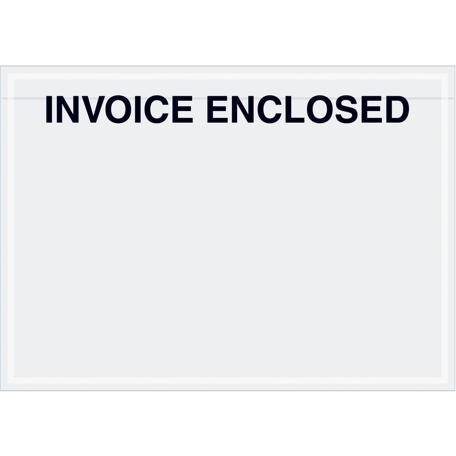 Pre-printed 7x5" clear invoice enclosed envelopes protect critical shipping documents with adhesive-backing for reliable closure. Made from durable 2 mil poly and sold by the case of 1,000 units. Meets shipping compliance requirements and reduces document loss during transit.