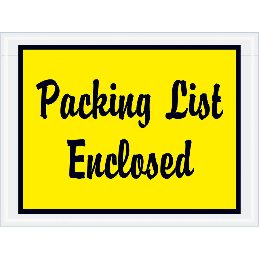 Full-face yellow packing list envelopes with pre-printed script messaging and hot melt adhesive backing for secure document protection during shipping. 4.5" x 6" size, heavy 2 mil poly construction. Sold by the case of 1,000 units.