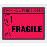 Professional red "Packing List Enclosed ‚Äì Fragile" envelopes protect shipping documents while signaling fragile contents. 2 mil poly construction with aggressive adhesive backing adheres to any surface. Case of 1000 envelopes sized 4.5" x 5.5" provides cost-effective compliance and durability for high-volume shippers.