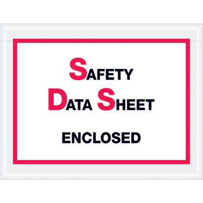 Keep regulatory documentation secure and visible with pre-printed Safety Data Sheet envelopes. Heavy 2 mil clear poly with adhesive backing adheres to boxes, pallets, and containers. 6.5x5" dimensions hold standard SDS documents; sold in convenient 1000-unit cases for high-volume operations.