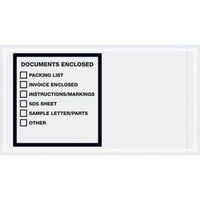 Industrial-grade 5.5" x 10" packing list envelopes with pre-printed "Safety Data Sheet" messaging. Heavy 2 mil poly construction with permanent adhesive backing adheres securely to packages, pallets, and documentation. Ships 1,000 per case for cost-effective bulk ordering.