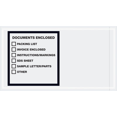 Industrial-grade 5.5" x 10" packing list envelopes with pre-printed "Safety Data Sheet" messaging. Heavy 2 mil poly construction with permanent adhesive backing adheres securely to packages, pallets, and documentation. Ships 1,000 per case for cost-effective bulk ordering.