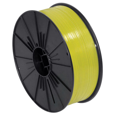 Industrial-grade yellow plastic twist tie spool delivers 7000 feet of reliable closure solution. Compatible with automatic dispensing machines for high-volume operations. Weather-resistant plastic coating ensures durability in outdoor storage and shipping applications.
