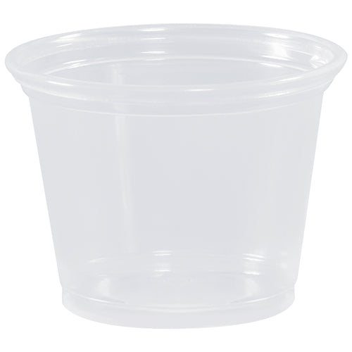 Stock your operation with 2,500 durable 1 oz clear plastic portion cups made from crack-resistant polypropylene. Perfect for restaurants, food service, condiment dispensing, and sampling applications. Cost-effective bulk pricing with reliable quality you can depend on.