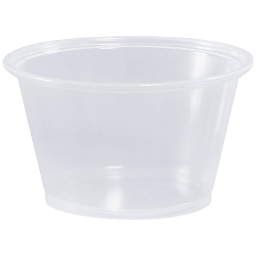 Maximize portion control and reduce food costs with these durable 4 oz clear plastic portion cups. Made from crack-resistant polypropylene, this 2,500-cup case delivers reliable performance for restaurants, catering, and food service operations. Pair with translucent lids (sold separately) for complete containment.