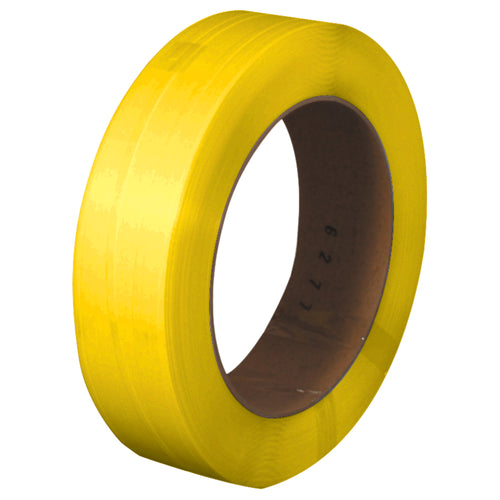 Industrial-grade yellow polypropylene hand strapping offers economical, reliable bundling for manufacturing and shipping operations. This 7200' coil features embossed .022 gauge poly construction‚half the weight of steel with superior flexibility and safety. Weather-resistant, split-resistant design prevents pilferage and damage during transit.