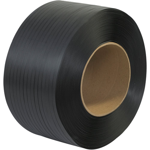 Heavy-duty embossed machine grade polypropylene strapping engineered for reliable bundling in tabletop and semi-automatic applications. 1/2