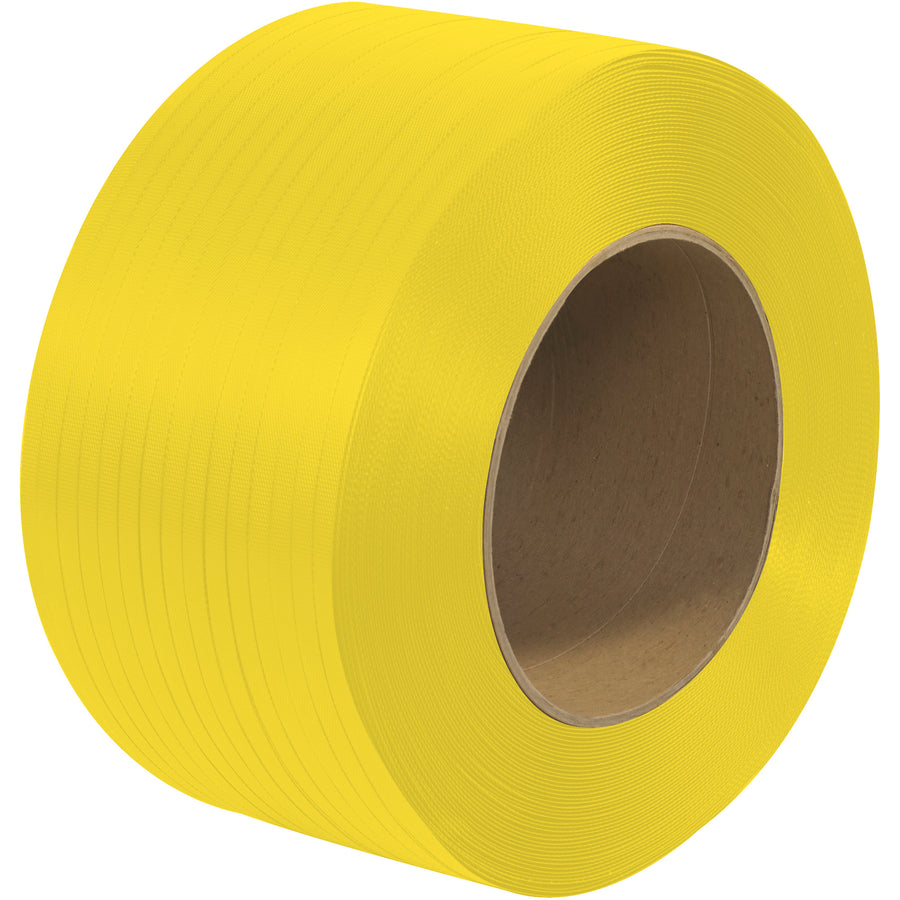 Professional-grade embossed polypropylene strapping engineered for tabletop and semi-automatic machine applications. This 1/2" x 9000' roll features enhanced durability, reduced splitting, and superior seal joint efficiency in heat seal machines. Sold as one coil with convenient parcel service packaging.