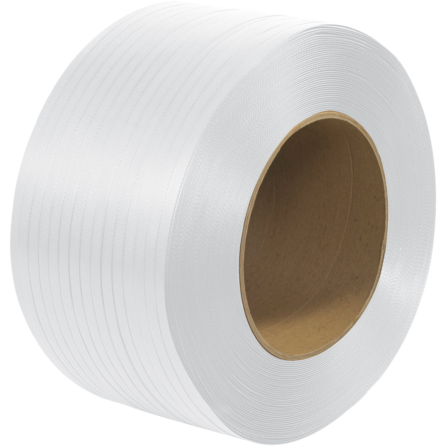 Heavy-duty machine grade polypropylene strapping delivers consistent performance in tabletop and semi-automatic strapping machines. This 1/2" wide, 7200' roll features embossing for reduced splitting, enhanced flexibility, and superior heat seal efficiency. Packed in standard parcel service carton for easy handling and storage.