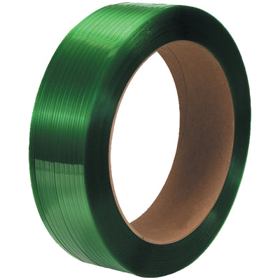 Heavy-duty green polyester strapping that delivers steel-level strength at up to 40% less cost. This 5/8" x 4200' coil on 16x6" core is 80% lighter than steel strapping, making it easier to handle while retaining tension longer for medium and heavy-duty shipping applications. Seal with serrated or sandpaper seals–non-corrosive and built to last.